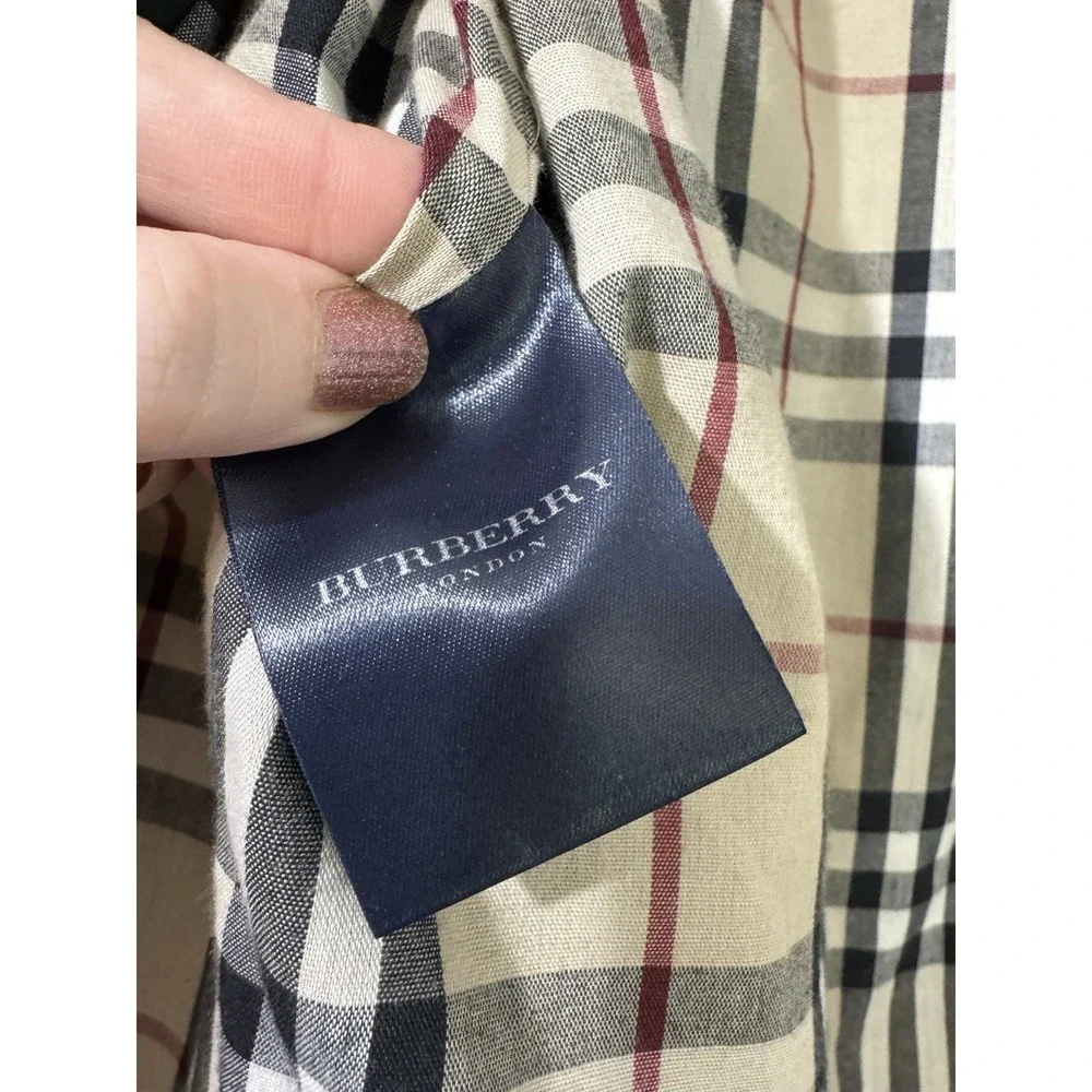 Burberry Womens Trench Coat Sz 4 Designer Luxury Plaid Black READ DESCRIPTION - Picture 12 of 16